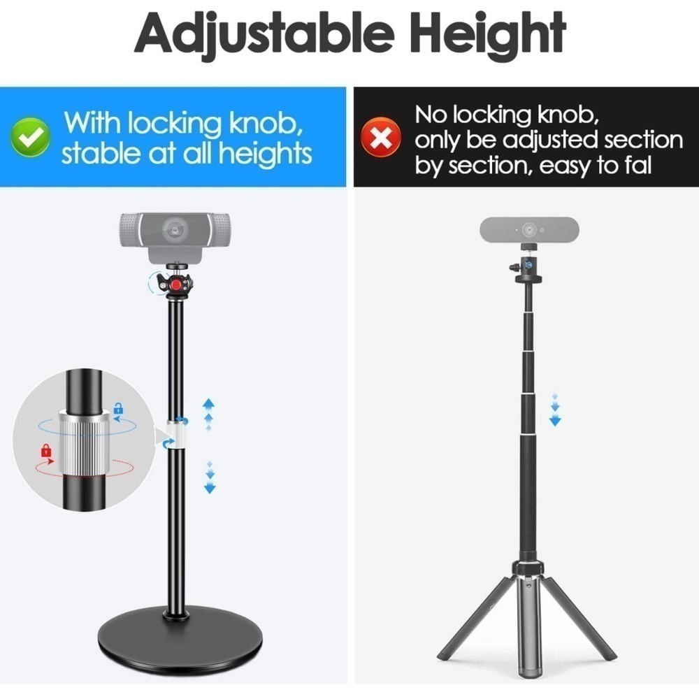 Webcam Tripod Stand for Desk:Logitech Brio | C920 | C922 Height/Angle Adjustable